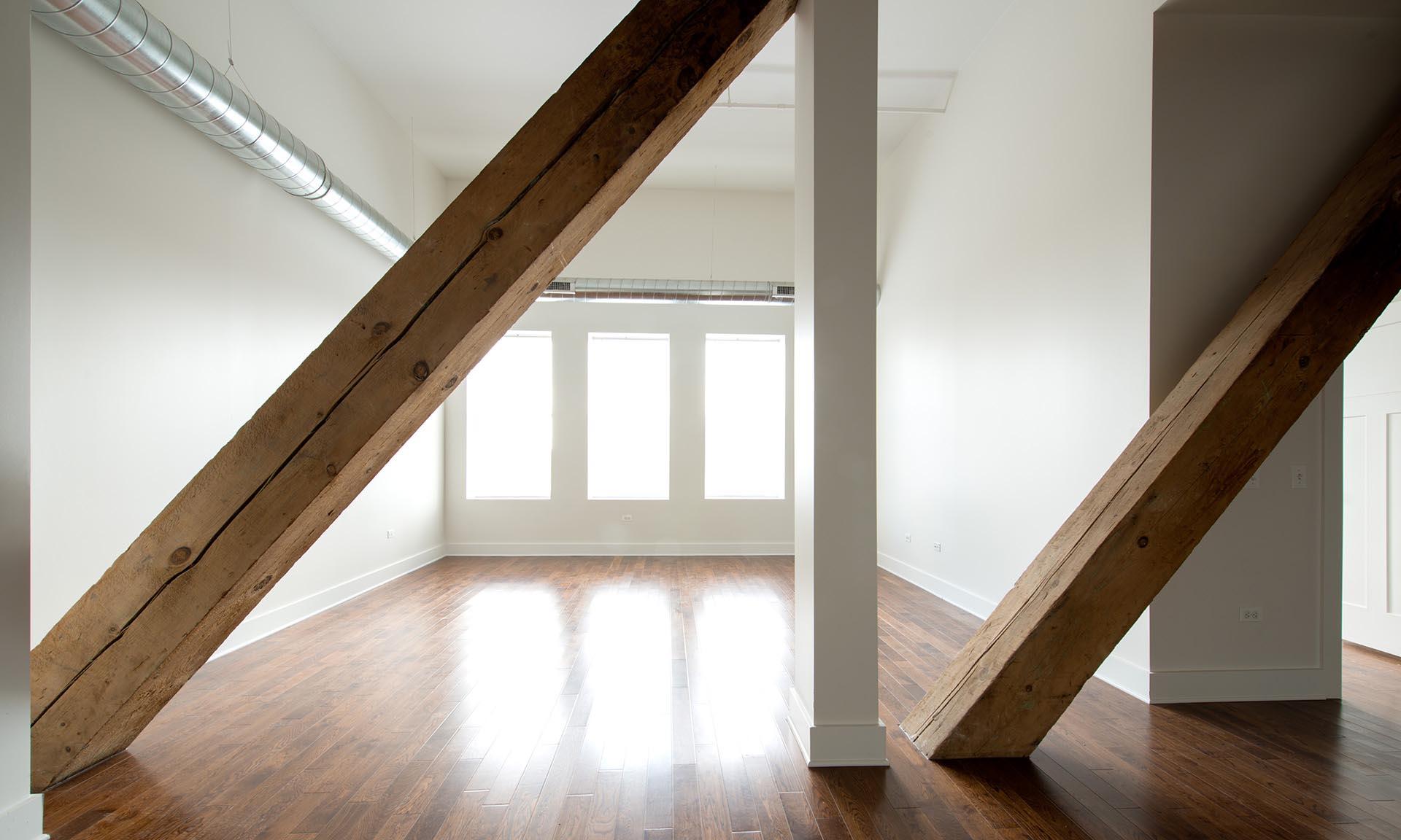 Bronzeville Artist Lofts wood beams